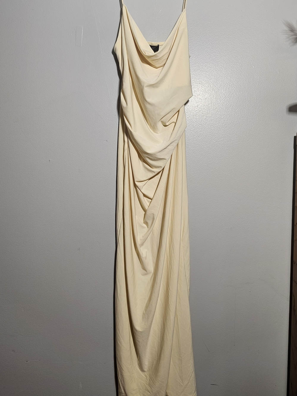 Zara Pale Yellow Cream Cowl-Neck Draped Maxi Slip Dress